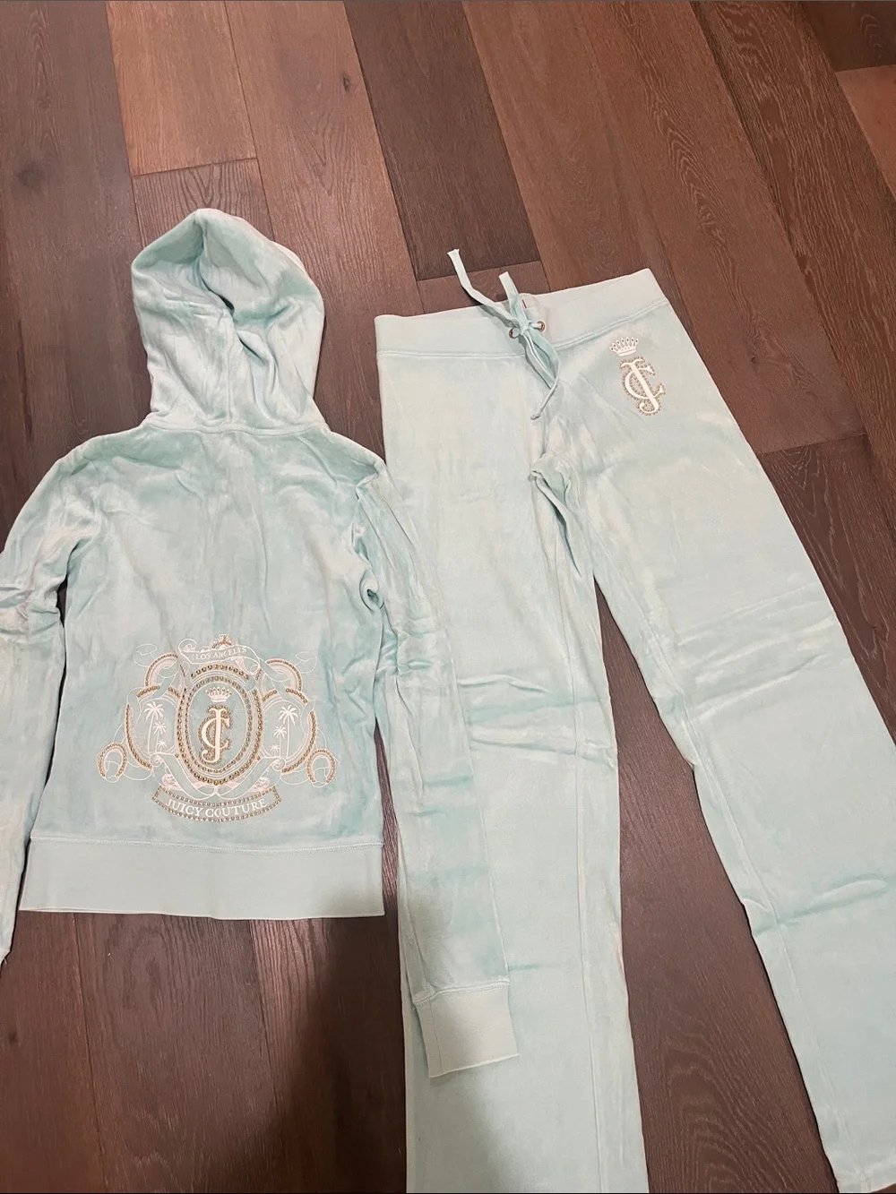 Juicy Couture Girls Mint Green Velour Hoodie & Drawstring Pants Set